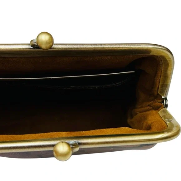 Patricia Nash Borse Leather Coin Purse Sienna Sunset Print Kiss-Lock Compact - Picture 7 of 11